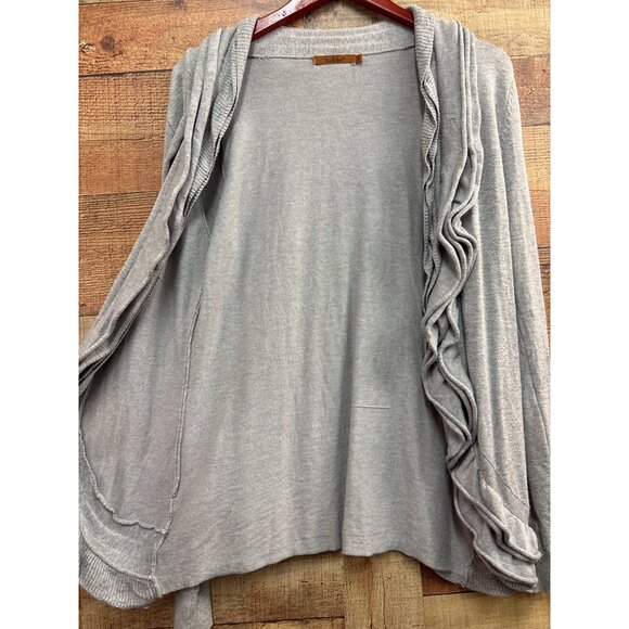 Ruffled Open Front Cardigan Sweater By Belldini S Viscose & Nylon Blend Light Gr - Picture 3 of 9